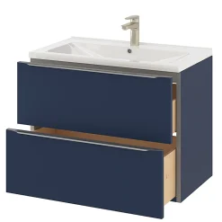 GoodHome Meuble vasque suspendu bleu nuit mat l.80 cm Imandra + plan vasque blanc céramique Nira,
