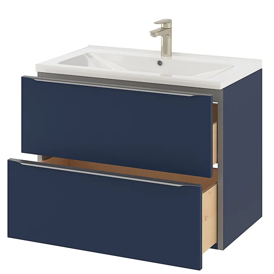 GoodHome Meuble vasque suspendu bleu nuit mat l.80 cm Imandra + plan vasque blanc céramique Nira,