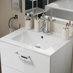 Meuble vasque suspendu blanc l.60 cm + plan vasque en céramique, Opah
