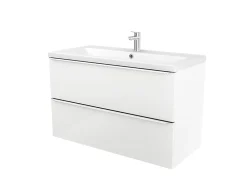 Cooke & Lewis Meuble vasque suspendu blanc brillant l.100 cm Imandra + plan vasque blanc céramique Nira, GoodHome
