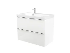 GoodHome Meuble vasque suspendu blanc brillant l.80 cm Imandra + plan vasque blanc résine Mila,* Meuble Vasque