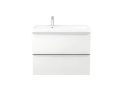 GoodHome Meuble vasque suspendu blanc brillant l.80 cm Imandra + plan vasque blanc résine Mila,* Meuble Vasque