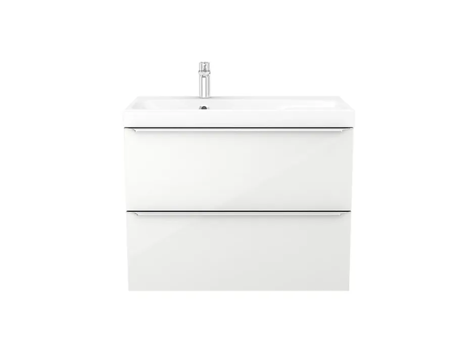 GoodHome Meuble vasque suspendu blanc brillant l.80 cm Imandra + plan vasque blanc résine Mila,* Meuble Vasque