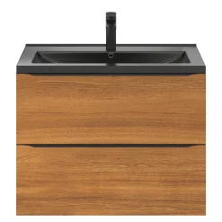 GoodHome Meuble vasque suspendu effet noyer l.80 cm Imandra + plan vasque noir céramique, Nira