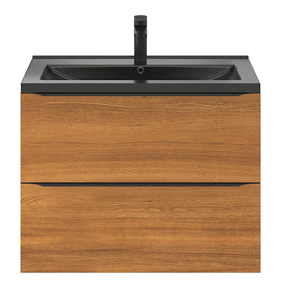 GoodHome Meuble vasque suspendu effet noyer l.80 cm Imandra + plan vasque noir céramique, Nira