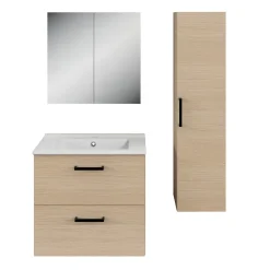 GoodHome Meuble vasque suspendu effet chêne l.60 cm + plan vasque blanc en céramique, Opah* Meuble Vasque