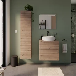 Meuble vasque suspendu effet chêne artisan l.60 cm + plan de toilette, Calao