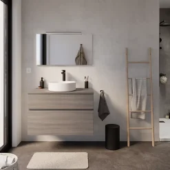 Cooke & Lewis Meuble vasque suspendu effet chêne clair l.90 cm + plan de toilette, Calao