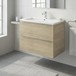 GoodHome Meuble vasque suspendu effet chêne l.80 cm Imandra + plan vasque blanc céramique Nira,