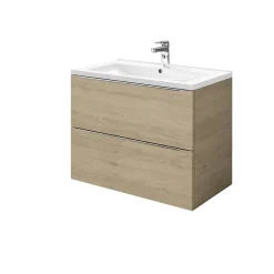 GoodHome Meuble vasque suspendu effet chêne l.80 cm Imandra + plan vasque blanc céramique Nira,