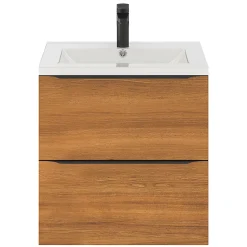 GoodHome Meuble vasque suspendu effet noyer l.60 cm Imandra + plan vasque blanc céramique Nira,