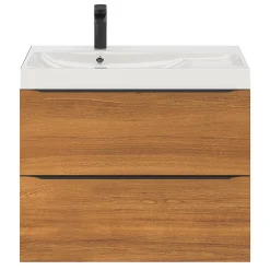GoodHome Meuble vasque suspendu effet noyer l.80 cm Imandra + plan vasque blanc résine Mila,* Meuble Vasque
