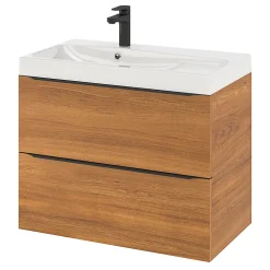 GoodHome Meuble vasque suspendu effet noyer l.80 cm Imandra + plan vasque blanc résine Mila,* Meuble Vasque