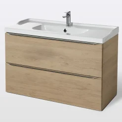 GoodHome Meuble vasque suspendu effet chêne l.100 cm Imandra + plan vasque blanc céramique Lana,