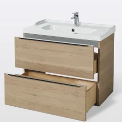 GoodHome Meuble vasque suspendu effet chêne l.80 cm Imandra + plan vasque blanc céramique Lana,