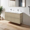 GoodHome Meuble vasque suspendu effet chêne l.120 cm Imandra + plan double vasque blanc céramique Nira,