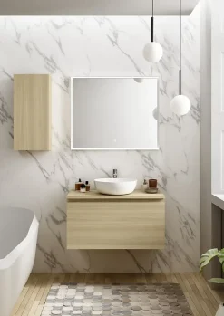 Ipiemme SRL Meuble vasque suspendu effet chêne l.90 cm + plan de toilette effet chêne, Pura+