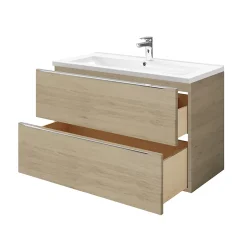 GoodHome Meuble vasque suspendu effet chêne l.100 cm Imandra + plan vasque blanc céramique Nira,
