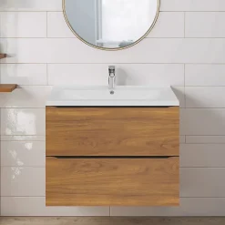 GoodHome Meuble vasque suspendu effet noyer l.80 cm Imandra + plan vasque blanc céramique Nira,