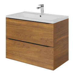 GoodHome Meuble vasque suspendu effet noyer l.80 cm Imandra + plan vasque blanc céramique Nira,