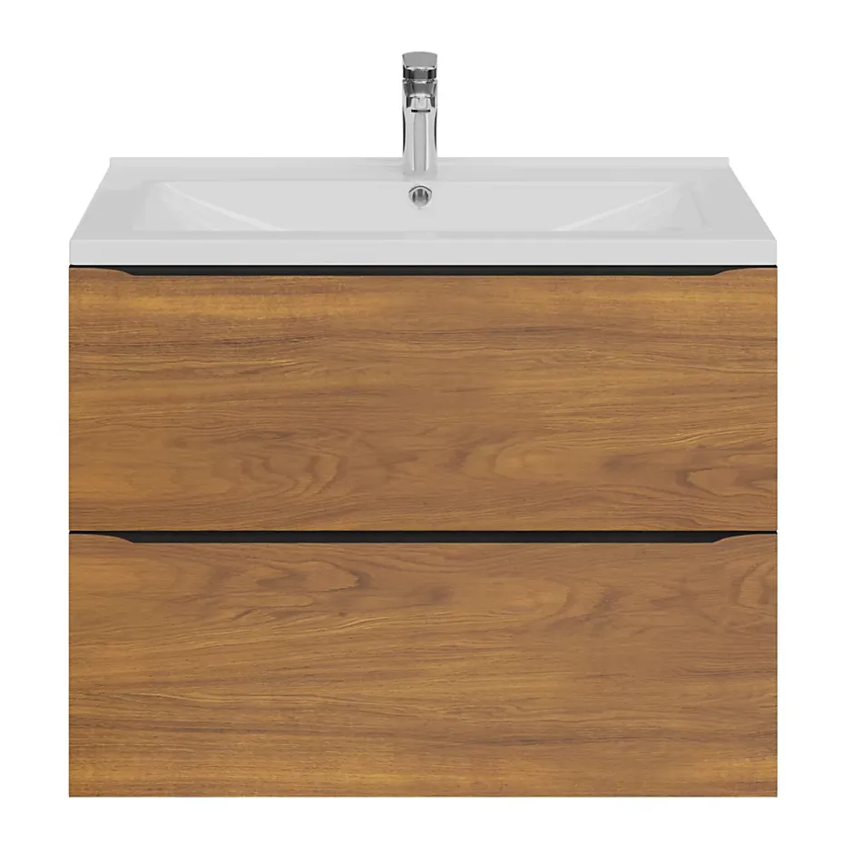 GoodHome Meuble vasque suspendu effet noyer l.80 cm Imandra + plan vasque blanc céramique Nira,