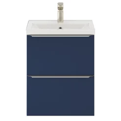GoodHome Meuble vasque suspendu faible profondeur bleu nuit mat l.50 cm Imandra + plan vasque blanc céramique Nira,* Meuble Vasque|Meuble De Salle De Bains Faible Profondeur