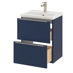 GoodHome Meuble vasque suspendu faible profondeur bleu nuit mat l.50 cm Imandra + plan vasque blanc céramique Nira,* Meuble Vasque|Meuble De Salle De Bains Faible Profondeur
