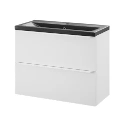 GoodHome Meuble vasque suspendu faible profondeur blanc mat l.80 cm Imandra + plan vasque noir céramique Nira,