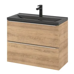 GoodHome Meuble vasque suspendu faible profondeur effet chêne l.80 cm Imandra + plan vasque noir céramique Nira,