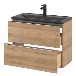 GoodHome Meuble vasque suspendu faible profondeur effet chêne l.80 cm Imandra + plan vasque noir céramique Nira,