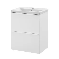 GoodHome Meuble vasque suspendu faible profondeur blanc mat l.50 cm Imandra + plan vasque blanc Nira,* Meuble De Salle De Bains Faible Profondeur|Meuble Vasque