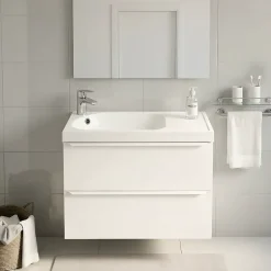 GoodHome Meuble vasque suspendu faible profondeur blanc mat l.80 cm Imandra + plan vasque blanc Maza,