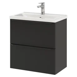 GoodHome Meuble vasque suspendu faible profondeur noir mat l.60 cm Imandra + plan vasque blanc céramique Nira,