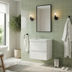 GoodHome Meuble vasque suspendu faible profondeur blanc mat l.60 cm Imandra + plan vasque blanc Maza,