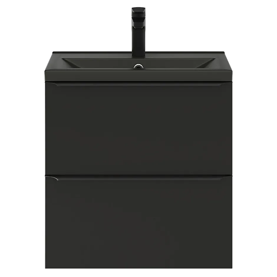 GoodHome Meuble vasque suspendu faible profondeur noir mat l.60 cm Imandra + plan vasque noir céramique Nira,