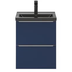 GoodHome Meuble vasque suspendu faible profondeur bleu nuit mat l.50 cm Imandra + plan vasque noir céramique Nira,