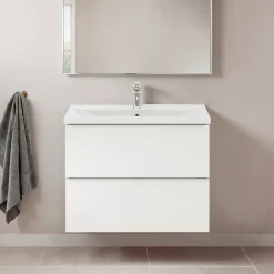 GoodHome Meuble vasque suspendu faible profondeur blanc brillant l.80 cm Imandra + plan vasque blanc céramique Nira,