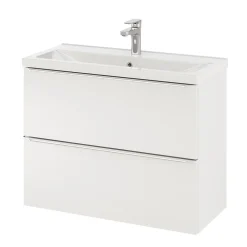 GoodHome Meuble vasque suspendu faible profondeur blanc brillant l.80 cm Imandra + plan vasque blanc céramique Nira,