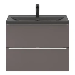 GoodHome Meuble vasque suspendu faible profondeur gris taupe brillant l.80 cm Imandra + plan vasque noir céramique Nira,
