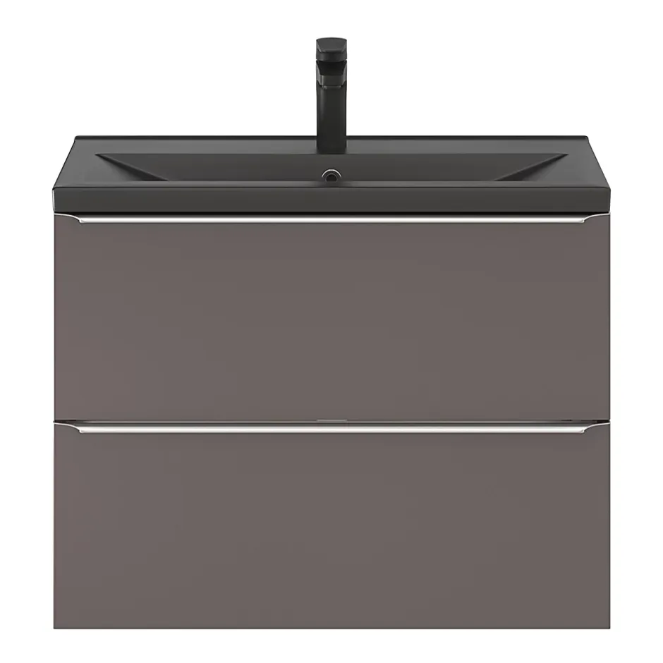 GoodHome Meuble vasque suspendu faible profondeur gris taupe brillant l.80 cm Imandra + plan vasque noir céramique Nira,