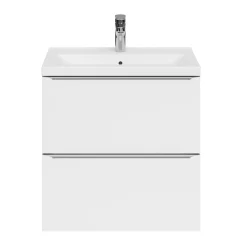 GoodHome Meuble vasque suspendu faible profondeur blanc brillant l.60 cm Imandra + plan vasque blanc céramique Nira,