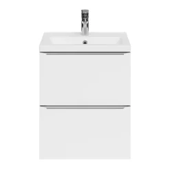GoodHome Meuble vasque suspendu faible profondeur blanc brillant l.50 cm Imandra + plan vasque blanc céramique Nira,* Meuble De Salle De Bains Faible Profondeur|Meuble Vasque