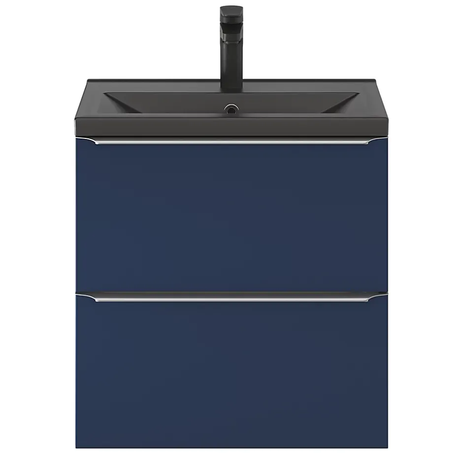 GoodHome Meuble vasque suspendu faible profondeur bleu nuit mat l.60 cm Imandra + plan vasque noir céramique Nira,