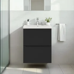 GoodHome Meuble vasque suspendu faible profondeur noir mat l.50 cm Imandra + plan vasque blanc céramique Nira,