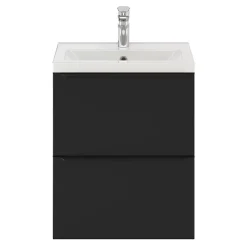 GoodHome Meuble vasque suspendu faible profondeur noir mat l.50 cm Imandra + plan vasque blanc céramique Nira,