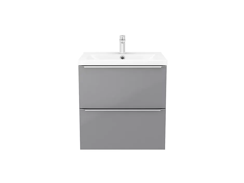 GoodHome Meuble vasque suspendu gris brillant l.60 cm Imandra + plan vasque blanc céramique Nira,* Meuble Vasque