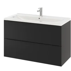 GoodHome Meuble vasque suspendu noir mat l.100 cm Imandra + plan vasque blanc céramique Nira,