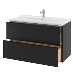 GoodHome Meuble vasque suspendu noir mat l.100 cm Imandra + plan vasque blanc céramique Nira,
