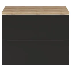 GoodHome Meuble vasque suspendu noir mat l.80 cm Imandra + plan de toilette effet chêne,* Meuble Buanderie|Meuble Vasque