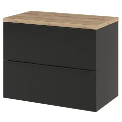 GoodHome Meuble vasque suspendu noir mat l.80 cm Imandra + plan de toilette effet chêne,* Meuble Buanderie|Meuble Vasque